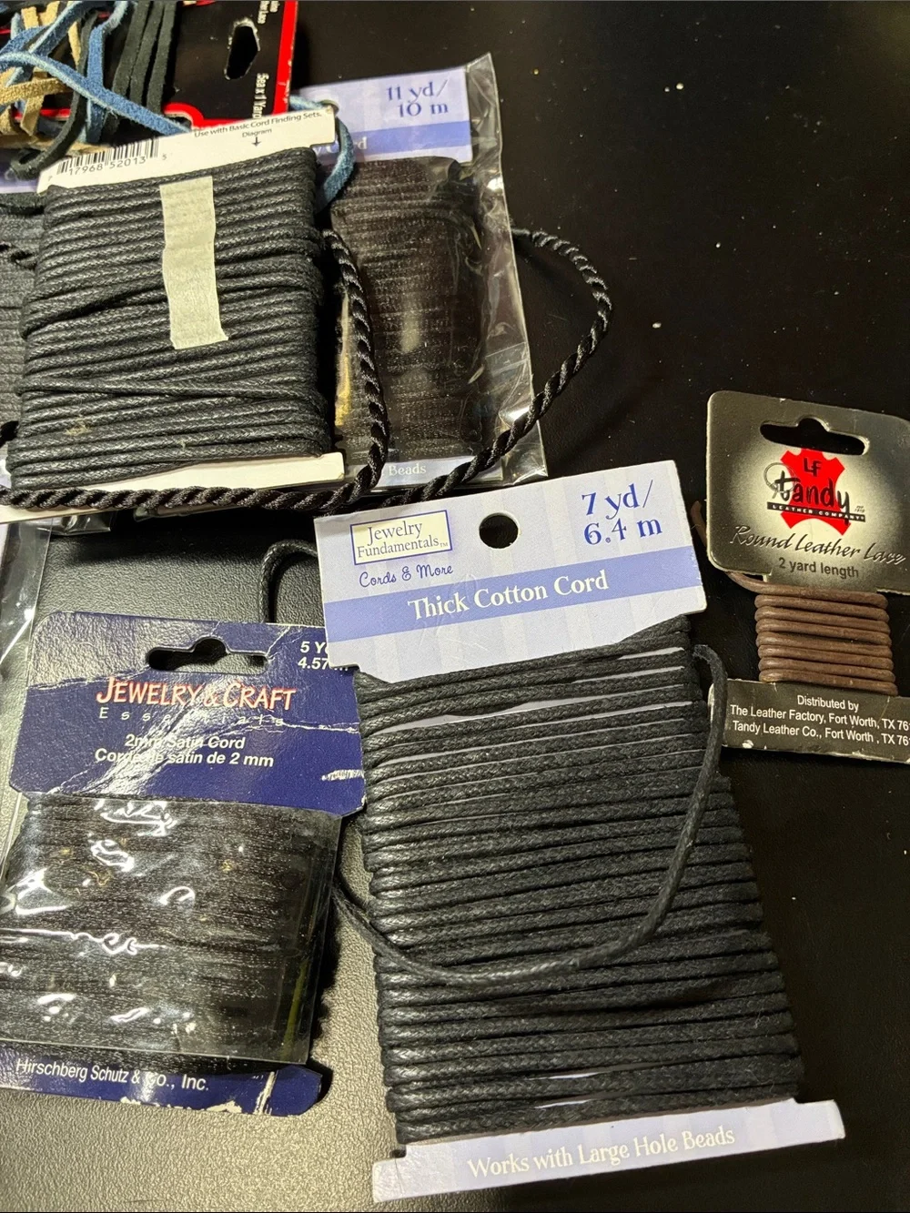 Lot of Black Cotton Thick Cord and assorted leather cords